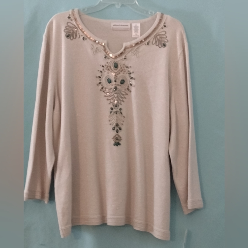 Alfred Dunner Cream Embellished Blouse